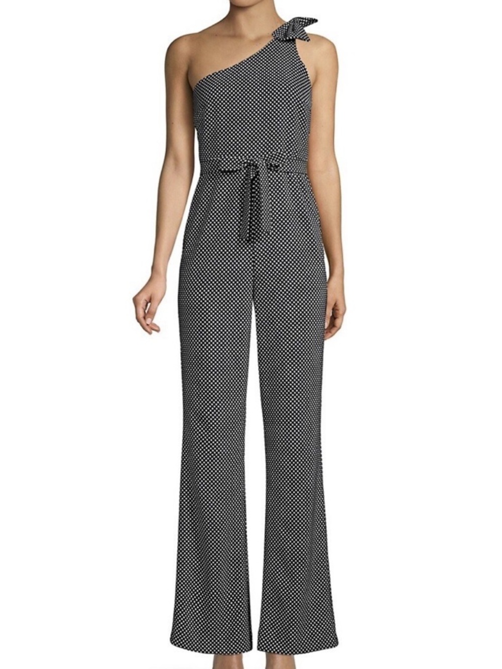 Likely Alexia Black & White Polka Dot One-Shoulder Jumpsuit Size 6 EUC